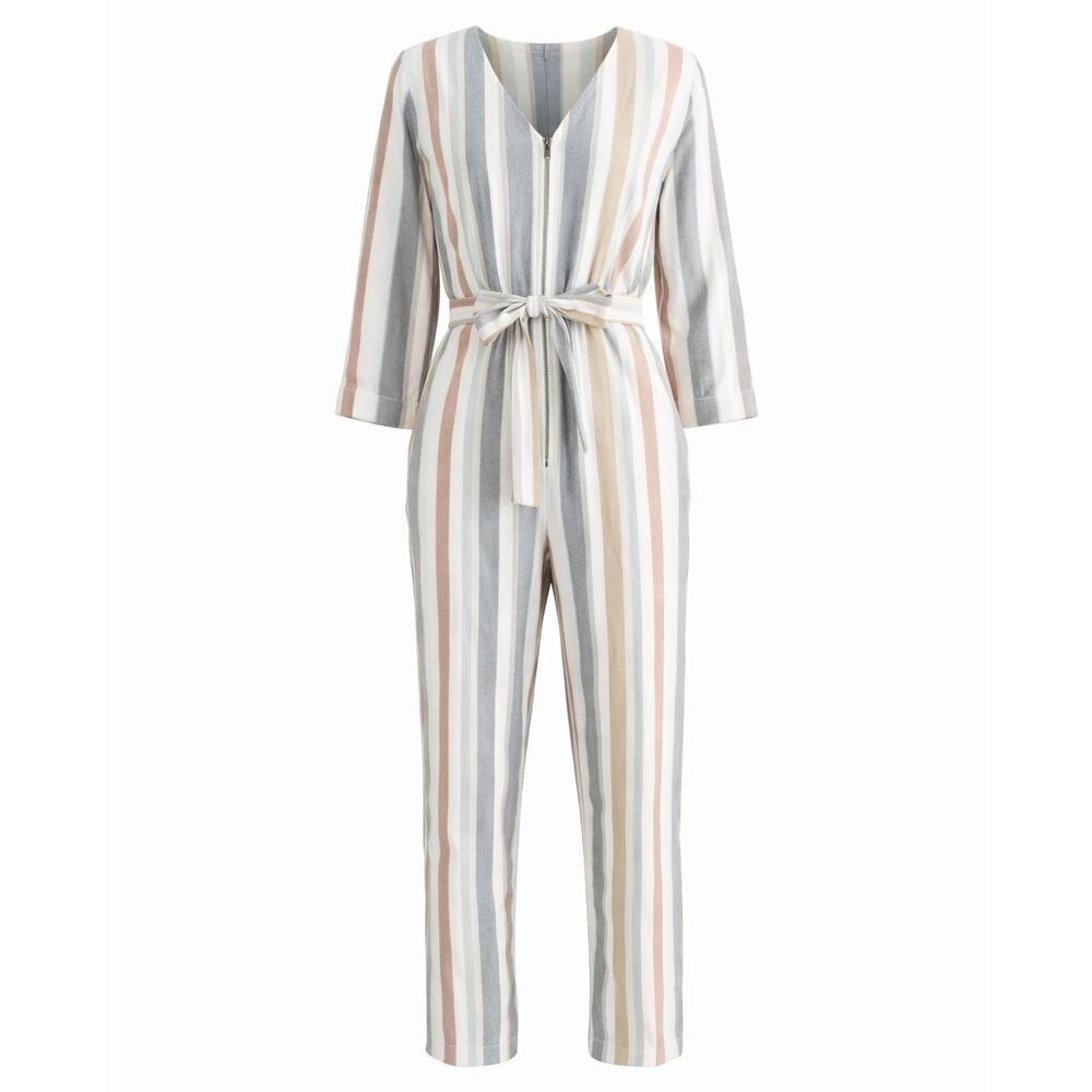 Madewell Striped Coverall Jumpsuit Women’s Size 10 Belted Zip Front Cotton